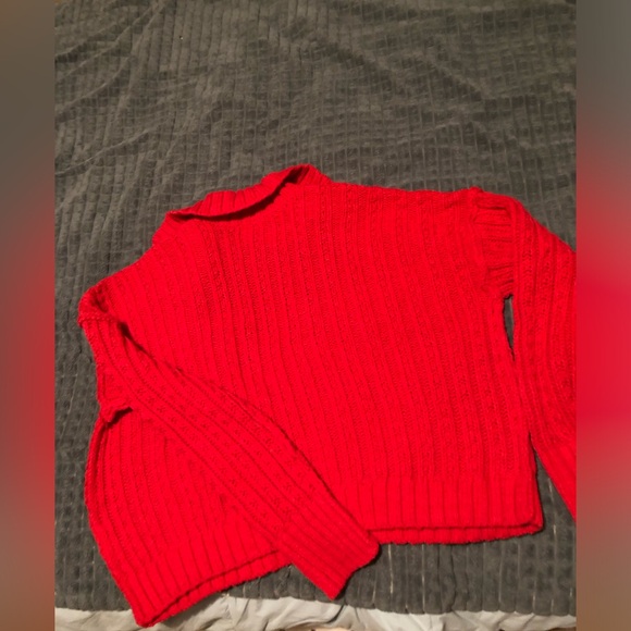 FREE PEOPLE NWOT Traveler Cable Pullover sweater MEDIUM in fiery red - Picture 6 of 6
